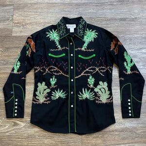 Rockmount Ranch Wear Black Porter Wagoner Embroidered Shirt Women's Size Medium